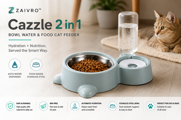 ZΛIVRO™  — 2-in-1 Pet Food & Water Feeder with Stainless-Steel Bowl and Automatic Water Dispenser