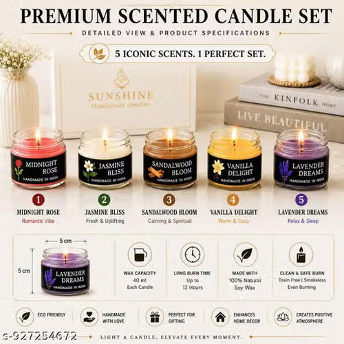 ZAIVRO Elite Premium Multi Scented Candle Set of 5  Natural Soy Wax Jar Candles for Home Fragrance  Gifting And Decoration  Rose