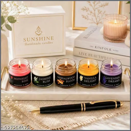 ZAIVRO Elite Premium Multi Scented Candle Set of 5  Natural Soy Wax Jar Candles for Home Fragrance  Gifting And Decoration  Rose